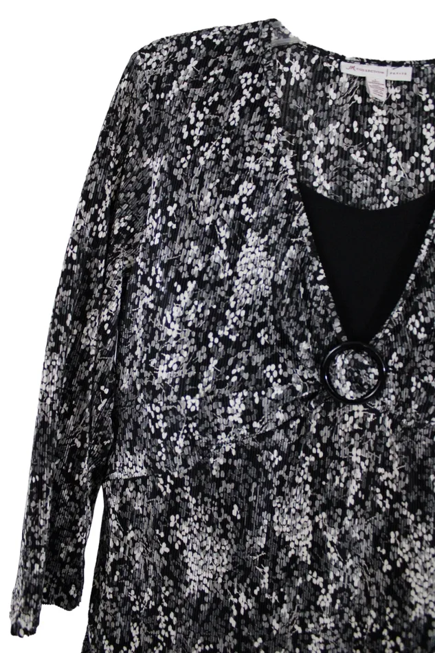 Rings JM Collection Black Pleated Blouse L JM Collection