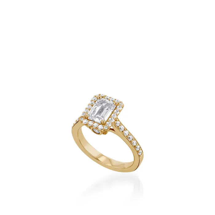 Rings John Atencio Satin Emerald Cut Yellow Gold Engagement Ring