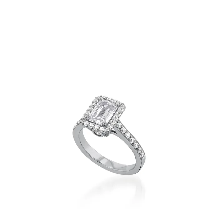 Rings John Atencio Satin Emerald Cut Yellow Gold Engagement Ring