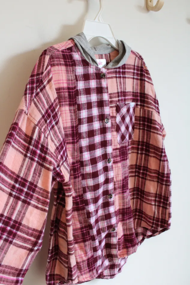 Rings Justice Justice Pink Gray TwoToned Flannel Hoodie Youth XL Plus 1820