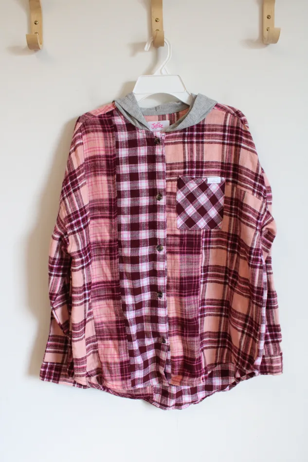 Rings Justice Justice Pink Gray TwoToned Flannel Hoodie Youth XL Plus 1820