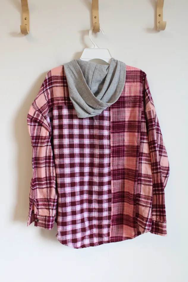Rings Justice Justice Pink Gray TwoToned Flannel Hoodie Youth XL Plus 1820