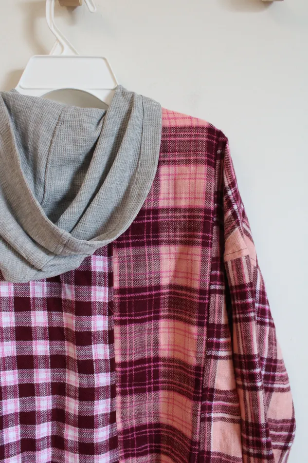 Rings Justice Justice Pink Gray TwoToned Flannel Hoodie Youth XL Plus 1820