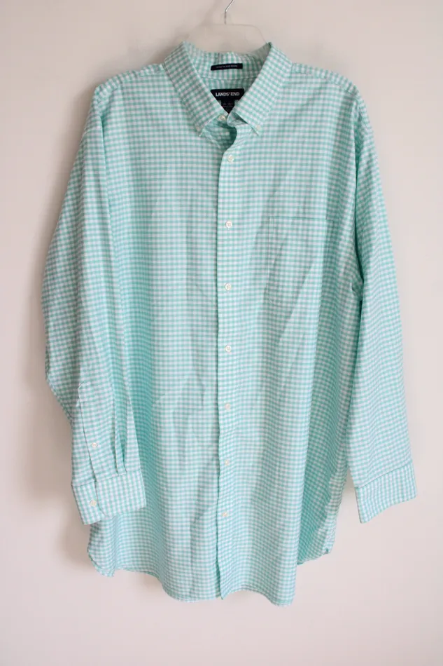Rings Lands End Lands End Blue Gingham Plaid No Iron Oxford Sumpima Button Down Traditional Fit Shirt 1835T Rings Lands End Lands End Blue Gingham Plaid No Iron Oxford Sumpima Button Down Traditional Fit Shirt 1835T