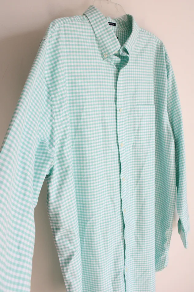 Rings Lands End Lands End Blue Gingham Plaid No Iron Oxford Sumpima Button Down Traditional Fit Shirt 1835T