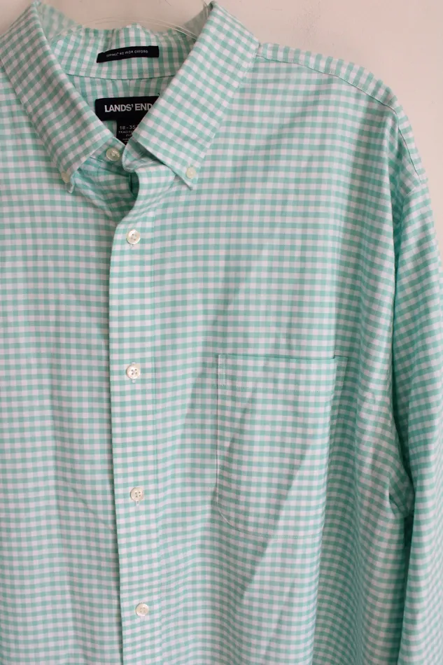 Rings Lands End Lands End Blue Gingham Plaid No Iron Oxford Sumpima Button Down Traditional Fit Shirt 1835T