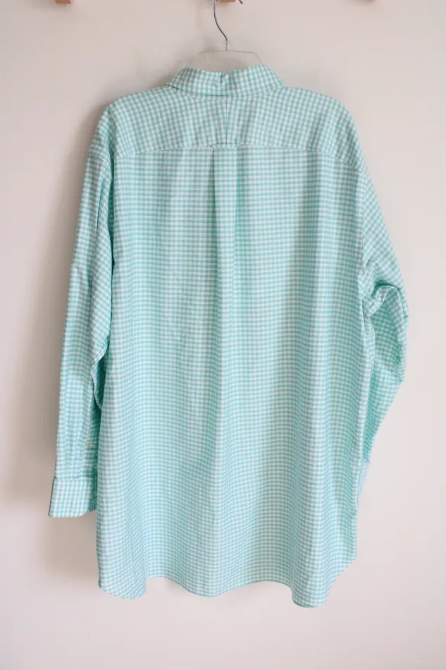 Rings Lands End Lands End Blue Gingham Plaid No Iron Oxford Sumpima Button Down Traditional Fit Shirt 1835T