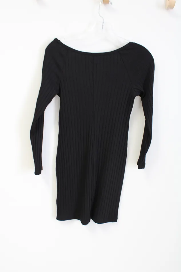 Rings Old Navy Old Navy Black Rib Fitted Long Sleeved Dress S Petite