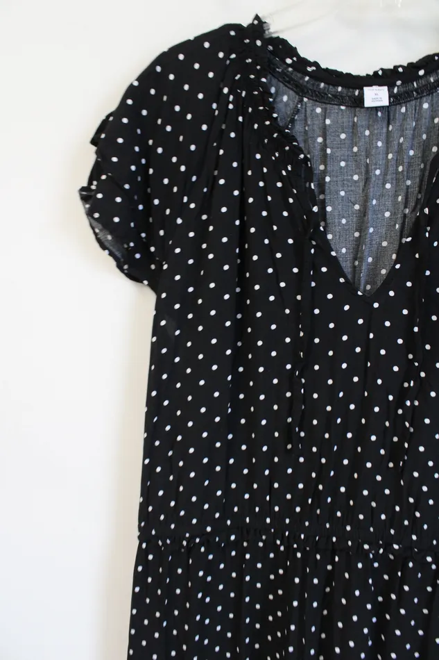 Rings Old Navy Old Navy Black White Polka Dotted Tiered Dress XL