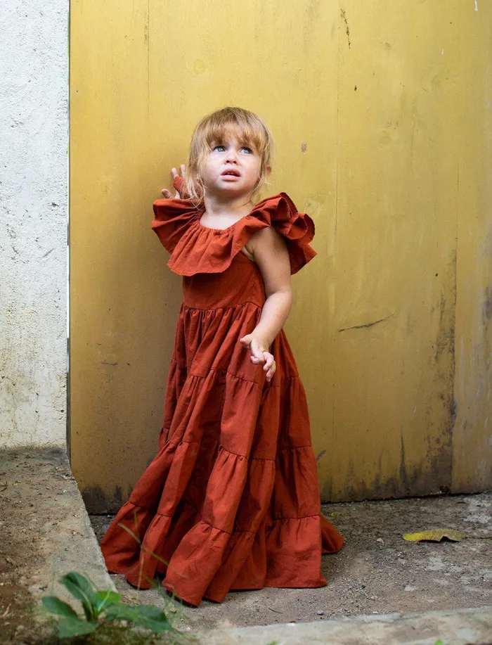 Rita Off the Shoulder Ruffled Tiered Little Girls Dress Erika Pea Necklaces Rita Off the Shoulder Ruffled Tiered Little Girls Dress Erika Pea Necklaces