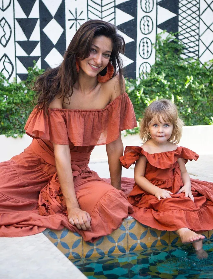 Rita Off the Shoulder Ruffled Tiered Little Girls Dress Erika Pea Necklaces