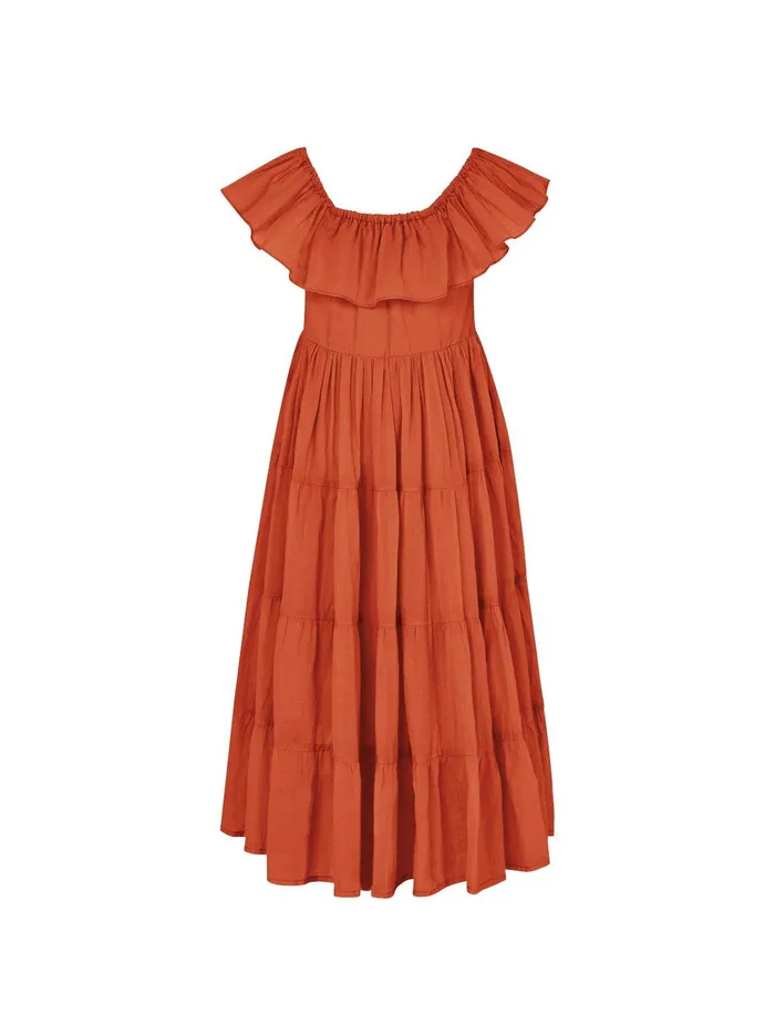 Rita Off the Shoulder Ruffled Tiered Little Girls Dress Erika Pea Necklaces