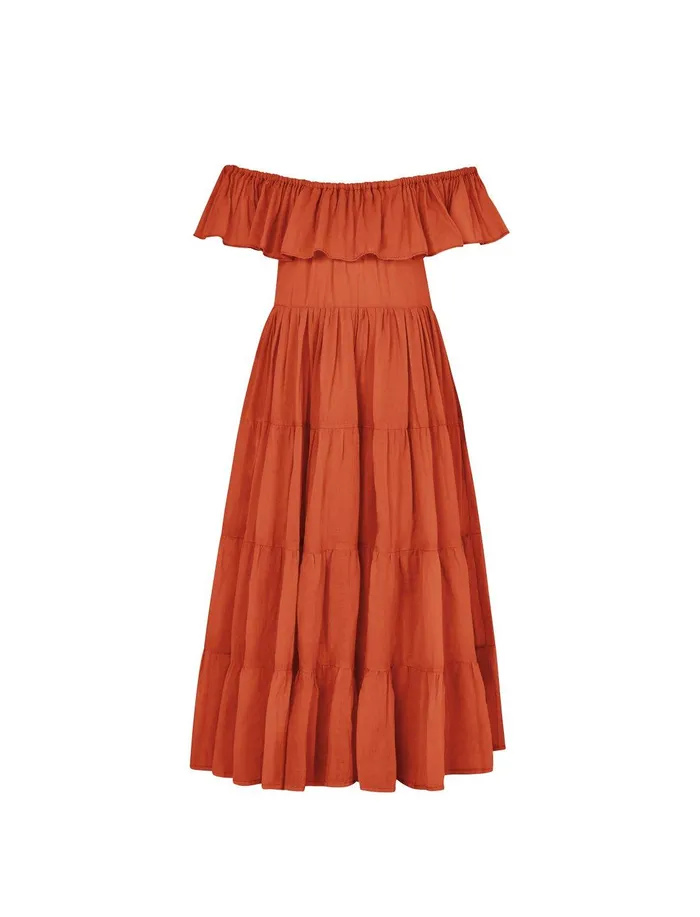 Rita Off the Shoulder Ruffled Tiered Little Girls Dress Erika Pea Necklaces