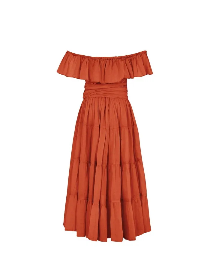Rita Off the Shoulder Ruffled Tiered Little Girls Dress Erika Pea Necklaces