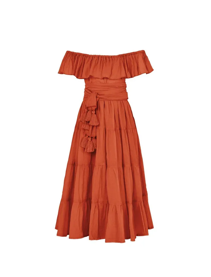 Rita Off the Shoulder Ruffled Tiered Little Girls Dress Erika Pea Necklaces