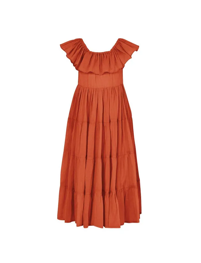 Rita Off the Shoulder Ruffled Tiered Little Girls Dress Erika Pea Necklaces