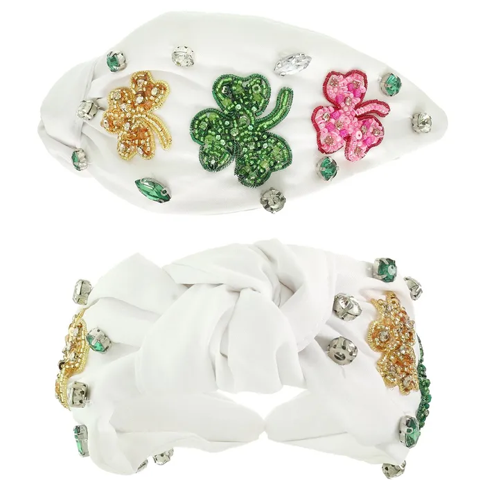 Something Special LA Rings SAINT PATRICKS SHAMROCK TOP KNOTTED HEADBAND WHITE