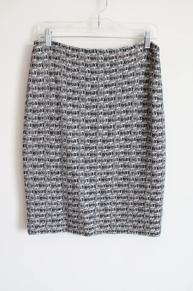 St John Rings St John Tweed Black White Silver Woven Pencil Skirt 