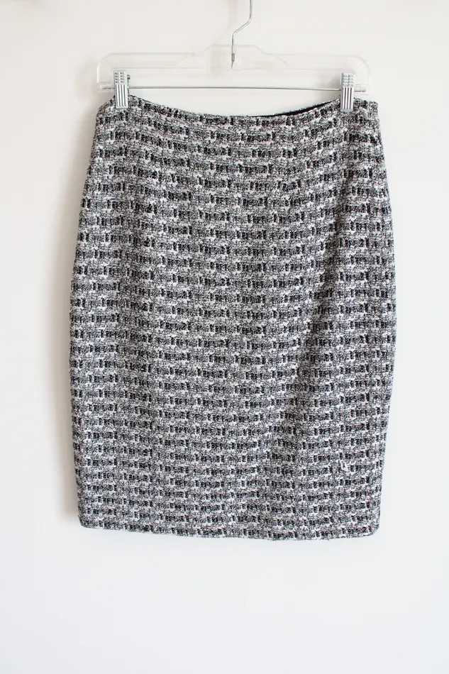 St John Rings St John Tweed Black White Silver Woven Pencil Skirt 