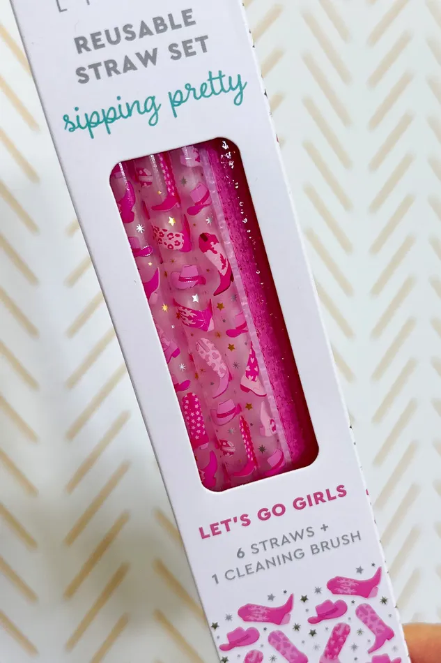 Swig Earrings Swig Lets Go Girls Pink Glitter Reusable Straw Set