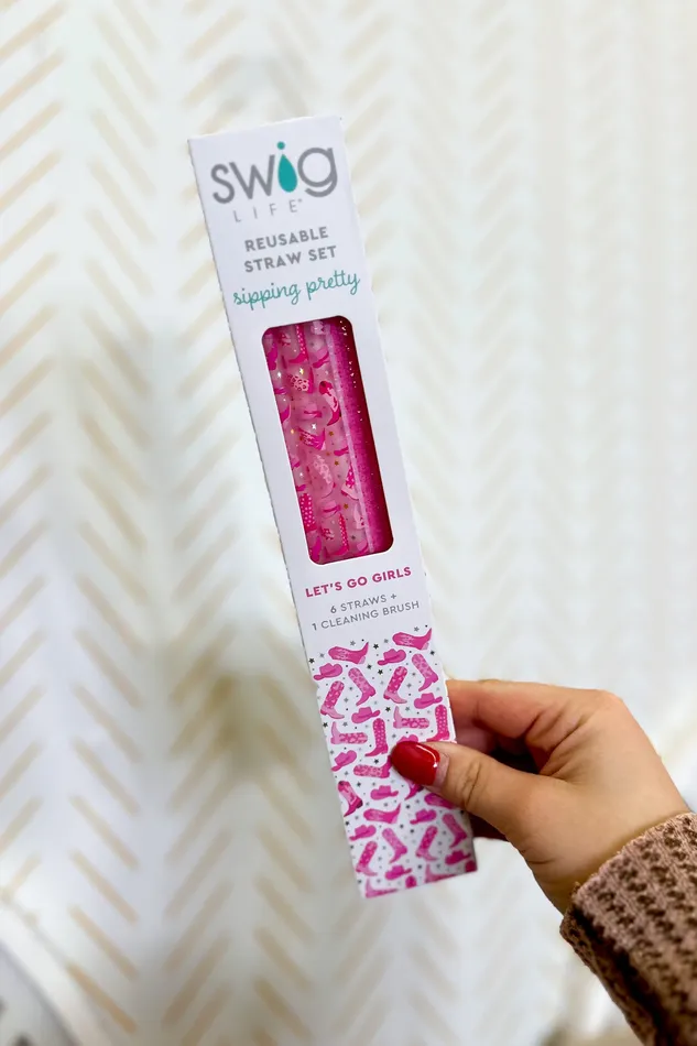 Swig Earrings Swig Lets Go Girls Pink Glitter Reusable Straw Set