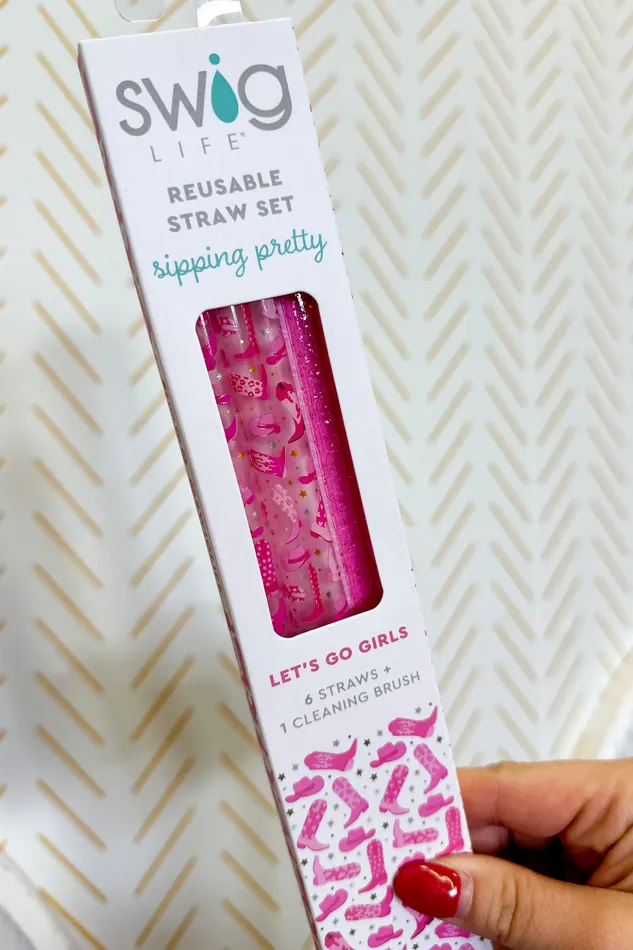 Swig Earrings Swig Lets Go Girls Pink Glitter Reusable Straw Set