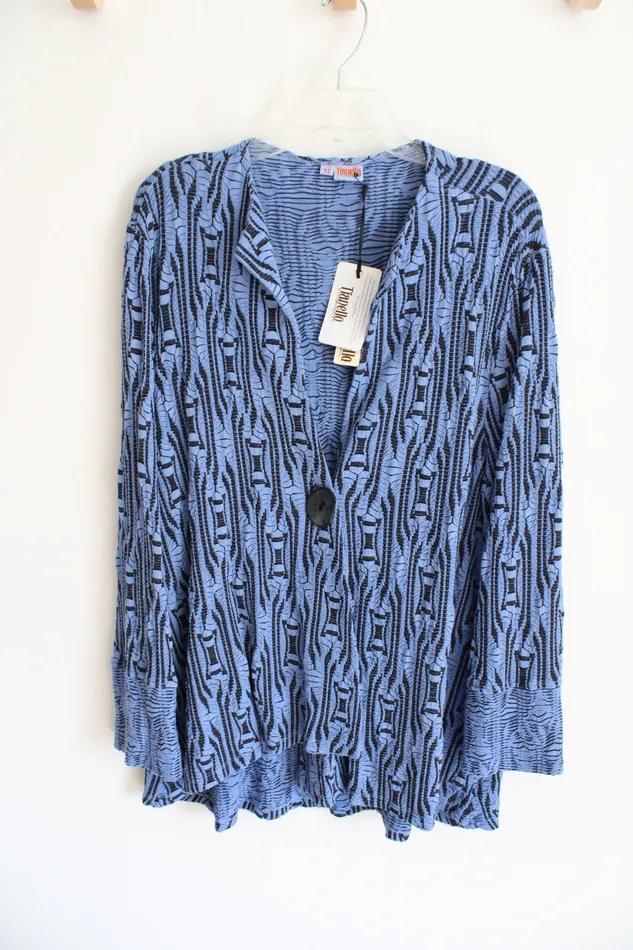 Tianello Rings NEW Tianello By Steve Barraza Ukah Knit Jacquard Tobie Blue Black Patterned Cardigan XL
