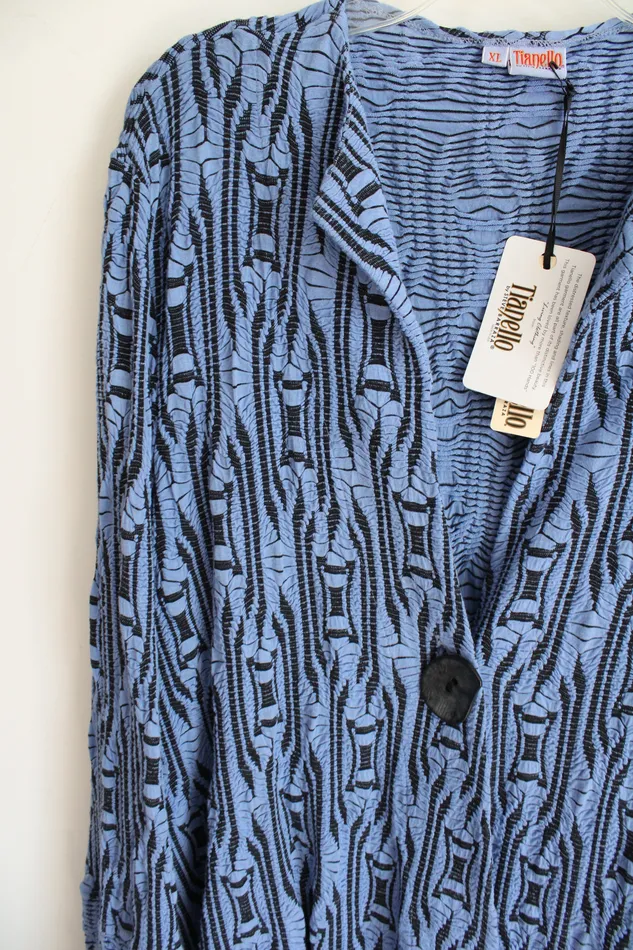 Tianello Rings NEW Tianello By Steve Barraza Ukah Knit Jacquard Tobie Blue Black Patterned Cardigan XL
