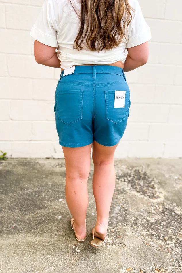 Zenana Earrings Zenana Kallen Shorts Dusty Teal