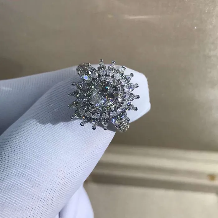 1 Carat Pear Cut Moissanite Ring Beadset Band Double Halo Starburst Beadset Leyloon Jewelry Rings