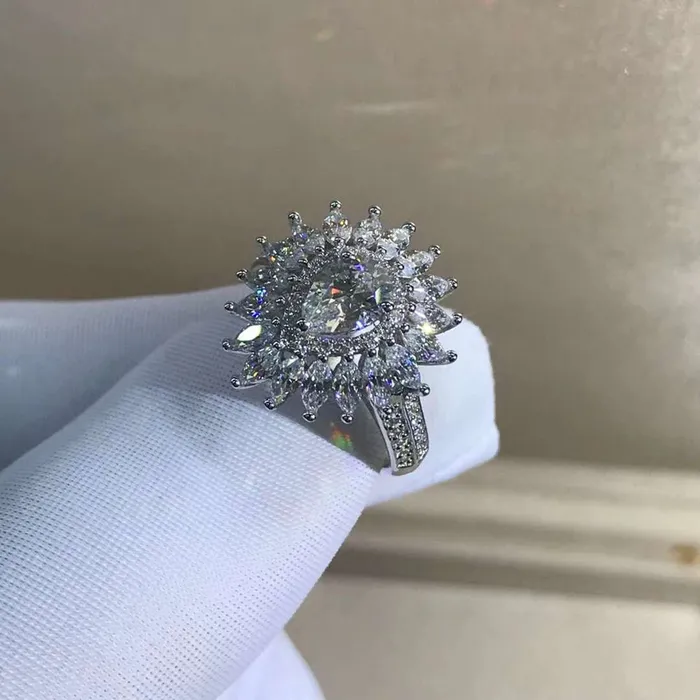 1 Carat Pear Cut Moissanite Ring Beadset Band Double Halo Starburst Beadset Leyloon Jewelry Rings