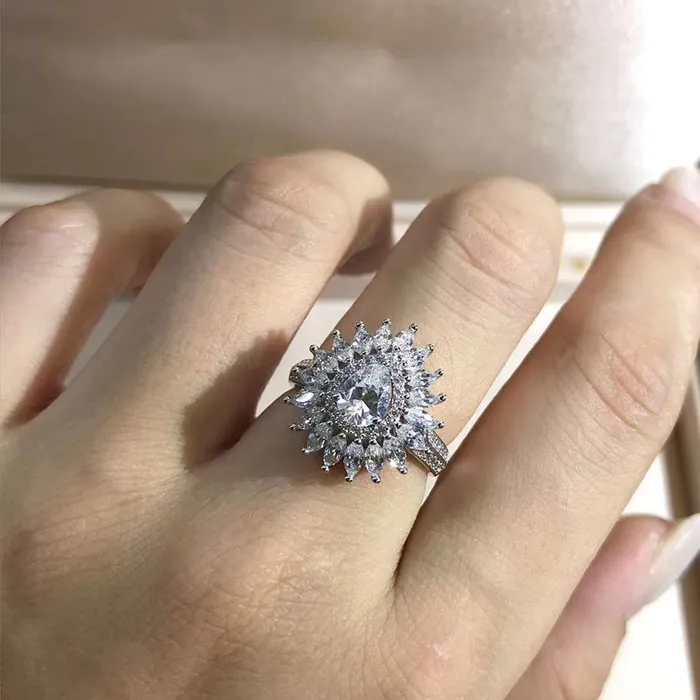 1 Carat Pear Cut Moissanite Ring Beadset Band Double Halo Starburst Beadset Leyloon Jewelry Rings