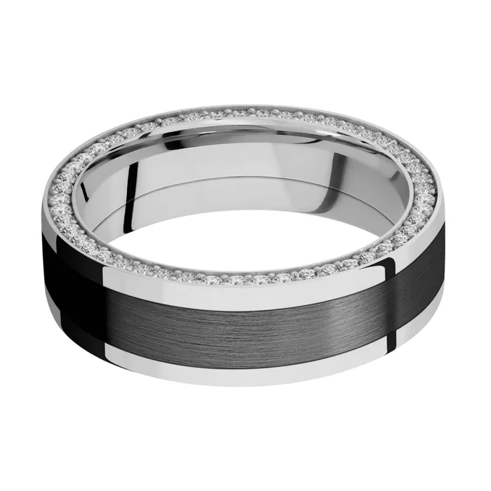 14K White Gold Zirconium Band with Side Diamond Eternity Arrangement Lashbrook Rings 14K White Gold Zirconium Band with Side Diamond Eternity Arrangement Lashbrook Rings