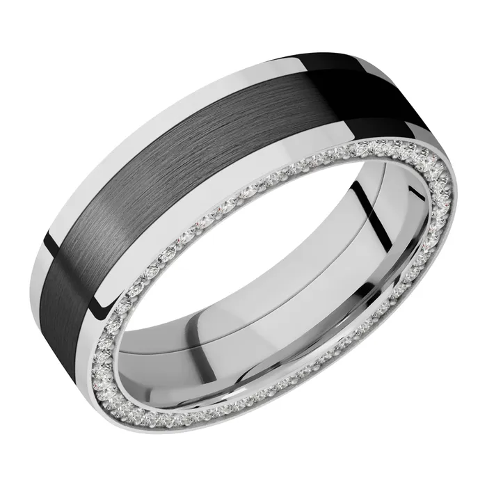 14K White Gold Zirconium Band with Side Diamond Eternity Arrangement Lashbrook Rings 14K White Gold Zirconium Band with Side Diamond Eternity Arrangement Lashbrook Rings