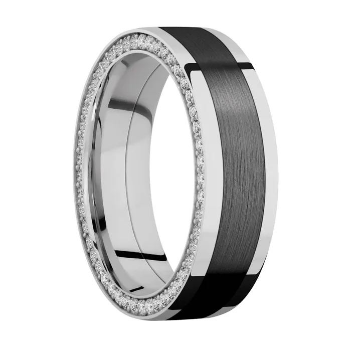 14K White Gold Zirconium Band with Side Diamond Eternity Arrangement Lashbrook Rings 14K White Gold Zirconium Band with Side Diamond Eternity Arrangement Lashbrook Rings