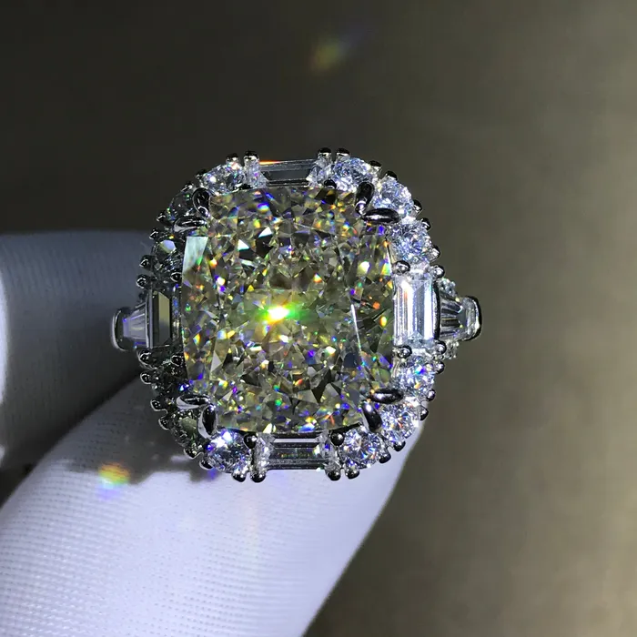 8 Carat Cushion Cut Moissanite Ring GH Colorless Double Claw Halo Three Stone Leyloon Jewelry Rings 8 Carat Cushion Cut Moissanite Ring GH Colorless Double Claw Halo Three Stone Leyloon Jewelry Rings