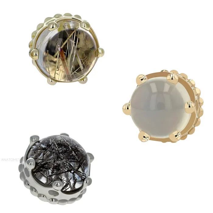 Anatometal Earrings threadless Queen Crown End in Rose Gold with Genuine Natural Stone Cabochon Anatometal Earrings threadless Queen Crown End in Rose Gold with Genuine Natural Stone Cabochon