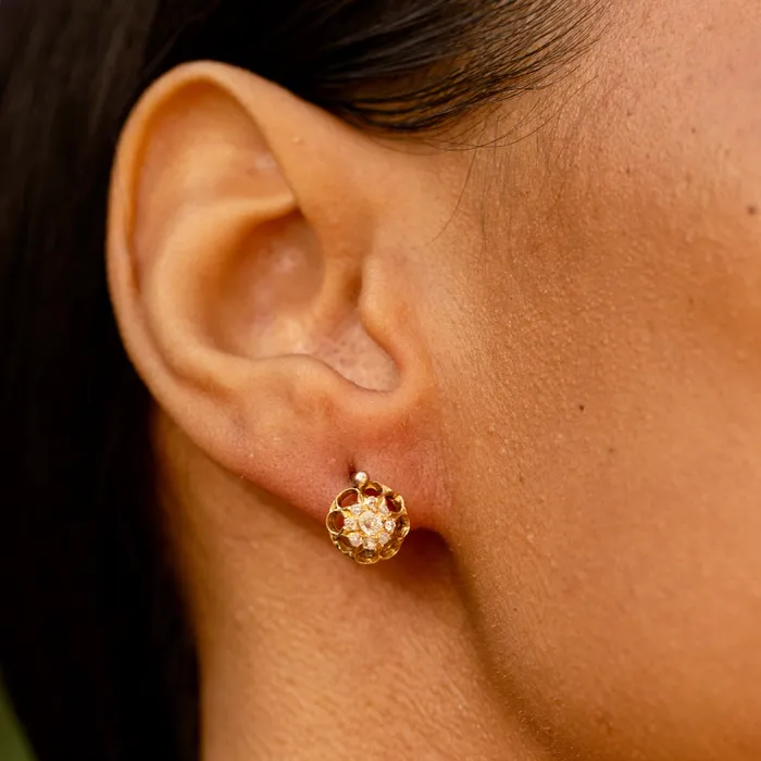 Antique Victorian Old Mine Cut Diamond and 14k Gold Cluster Earrings Earrings