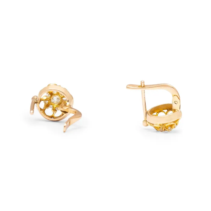 Antique Victorian Old Mine Cut Diamond and 14k Gold Cluster Earrings Earrings
