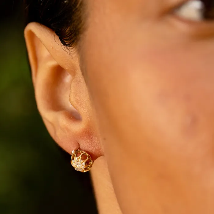 Antique Victorian Old Mine Cut Diamond and 14k Gold Cluster Earrings Earrings