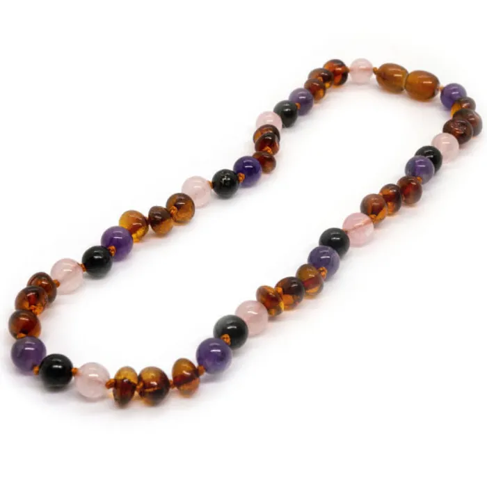 Baltic Amber Necklace Dark Amber Pink Rose Quartz Amethyst Shungite Baltic Essentials Necklaces Baltic Amber Necklace Dark Amber Pink Rose Quartz Amethyst Shungite Baltic Essentials Necklaces