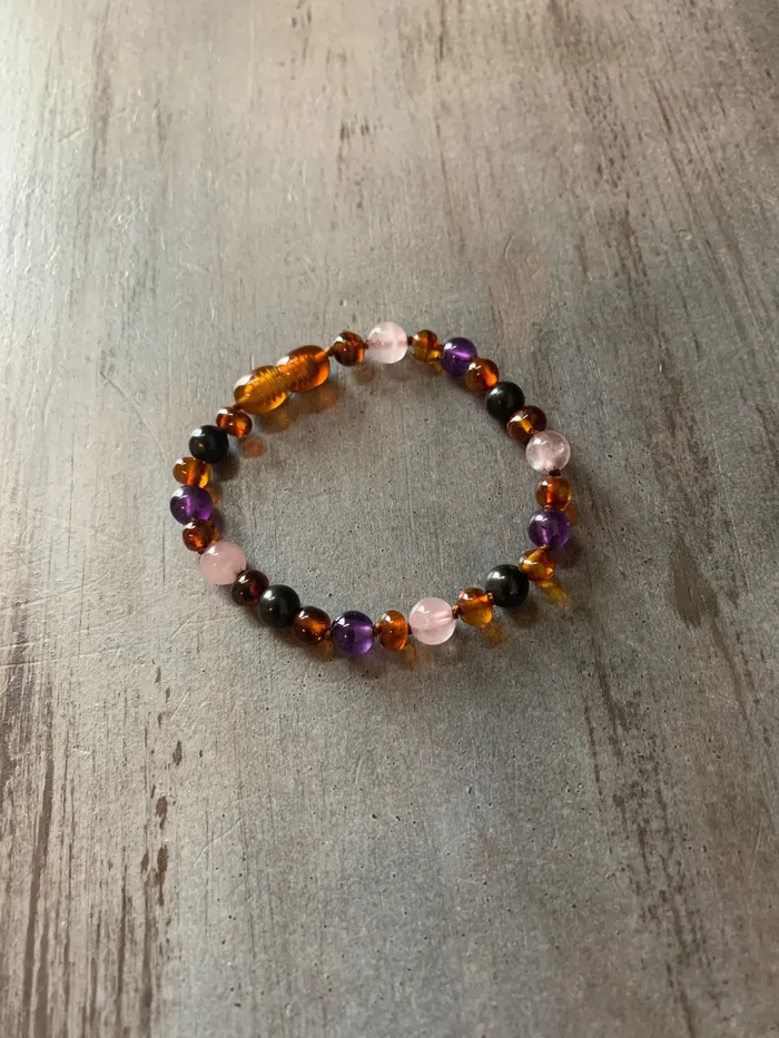 Baltic Amber Necklace Dark Amber Pink Rose Quartz Amethyst Shungite Baltic Essentials Necklaces
