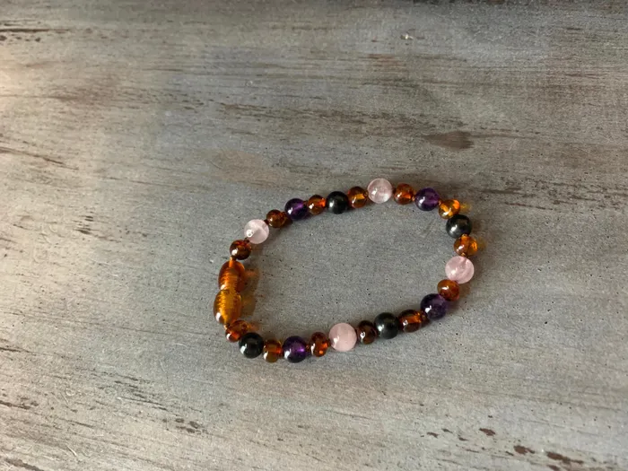 Baltic Amber Necklace Dark Amber Pink Rose Quartz Amethyst Shungite Baltic Essentials Necklaces