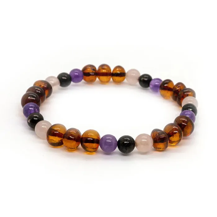 Baltic Amber Necklace Dark Amber Pink Rose Quartz Amethyst Shungite Baltic Essentials Necklaces