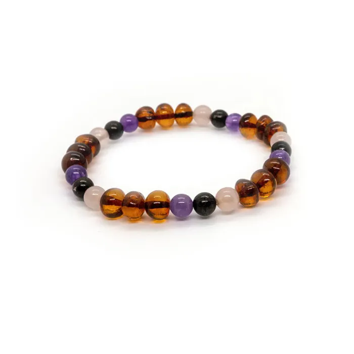 Baltic Amber Necklace Dark Amber Pink Rose Quartz Amethyst Shungite Baltic Essentials Necklaces