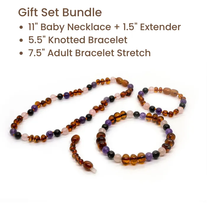 Baltic Amber Necklace Dark Amber Pink Rose Quartz Amethyst Shungite Baltic Essentials Necklaces