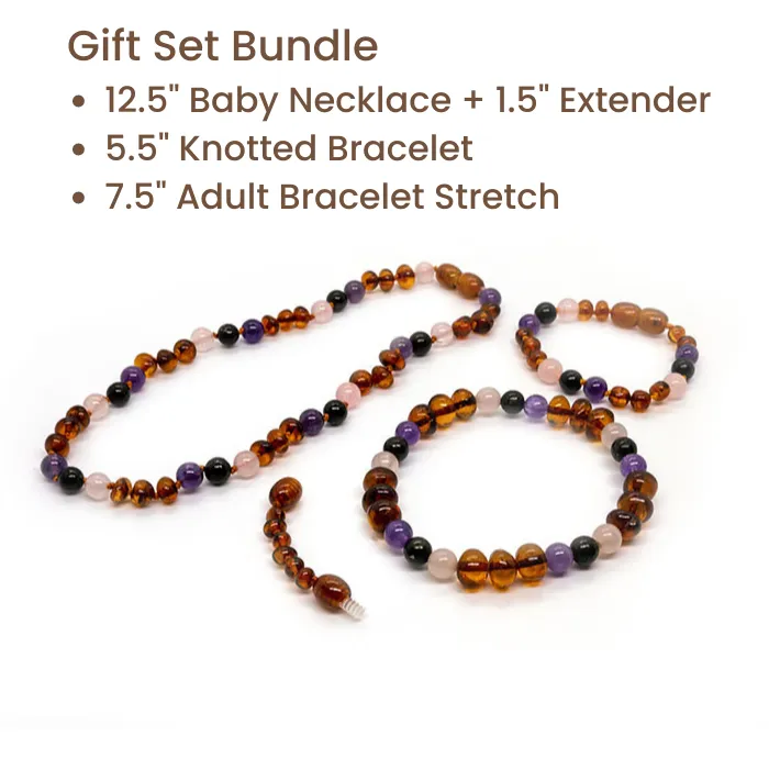 Baltic Amber Necklace Dark Amber Pink Rose Quartz Amethyst Shungite Baltic Essentials Necklaces