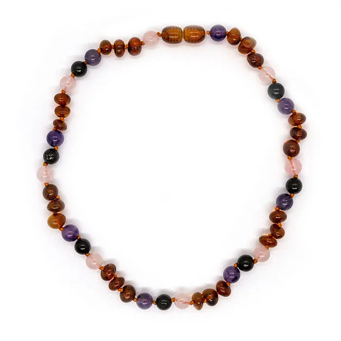 Baltic Amber Necklace Dark Amber Pink Rose Quartz Amethyst Shungite Baltic Essentials Necklaces
