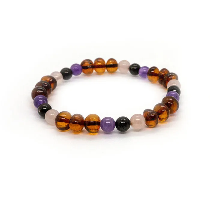 Baltic Amber Necklace Dark Amber Pink Rose Quartz Amethyst Shungite Baltic Essentials Necklaces