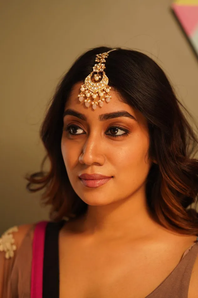 Bharosemand Polki Maangtika in Pink Beads attrangi1 Earrings